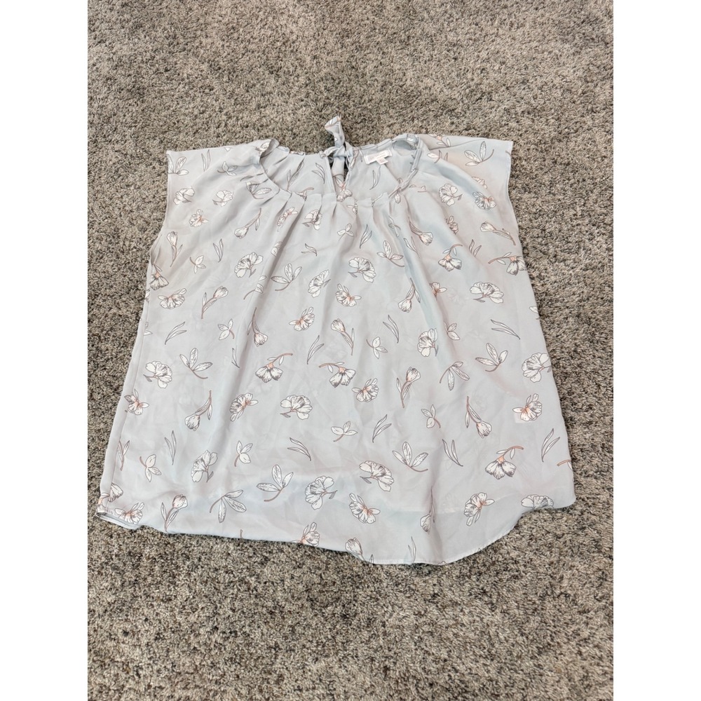 LC Lauren Conrad Womens XL Floral Sleeveless Blouse Light Blue Tie Back Top